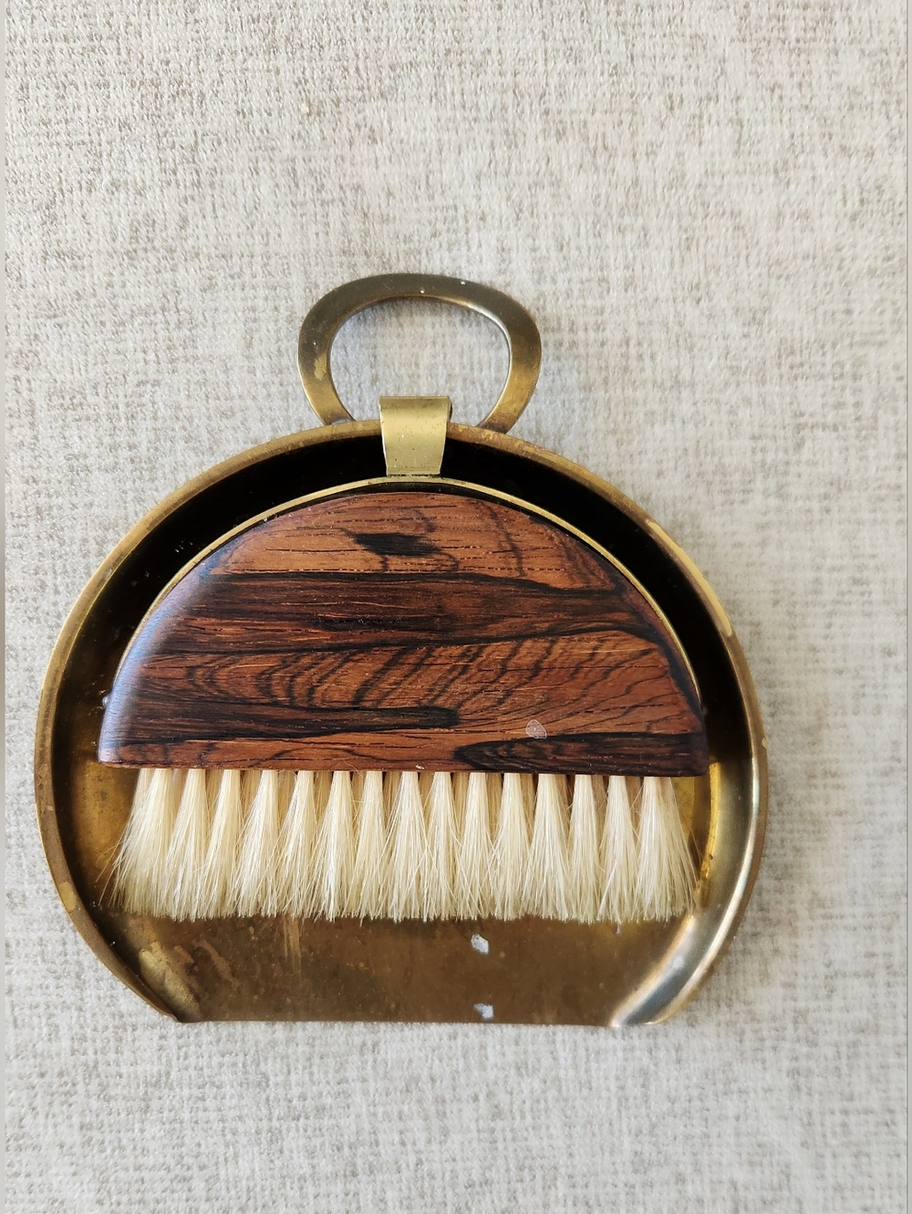 Antique Wood and Brass Table Brush Dustpan and Brush Set - Natural Bristles